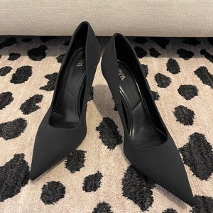 Zara Black Satin Pointy Closed Toe Stiletto Pumps Heels